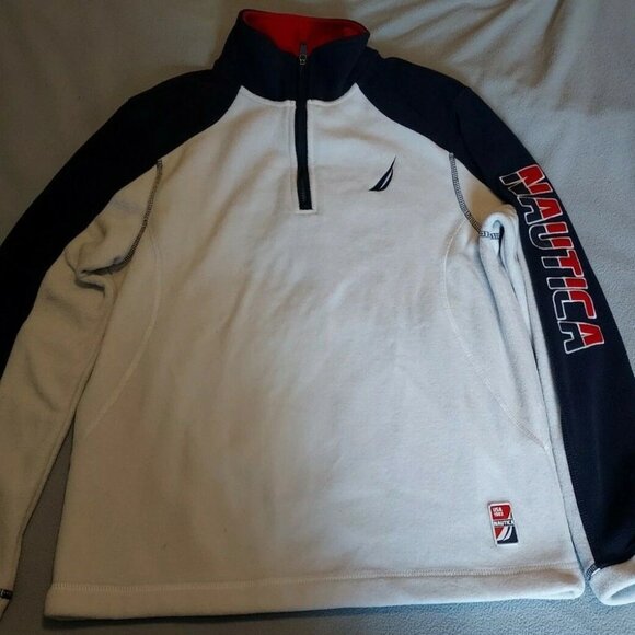 nautica Tops - Vintage Nautica Spell Out Fleece Sweater Size S USA 1/4 Zip Pullover